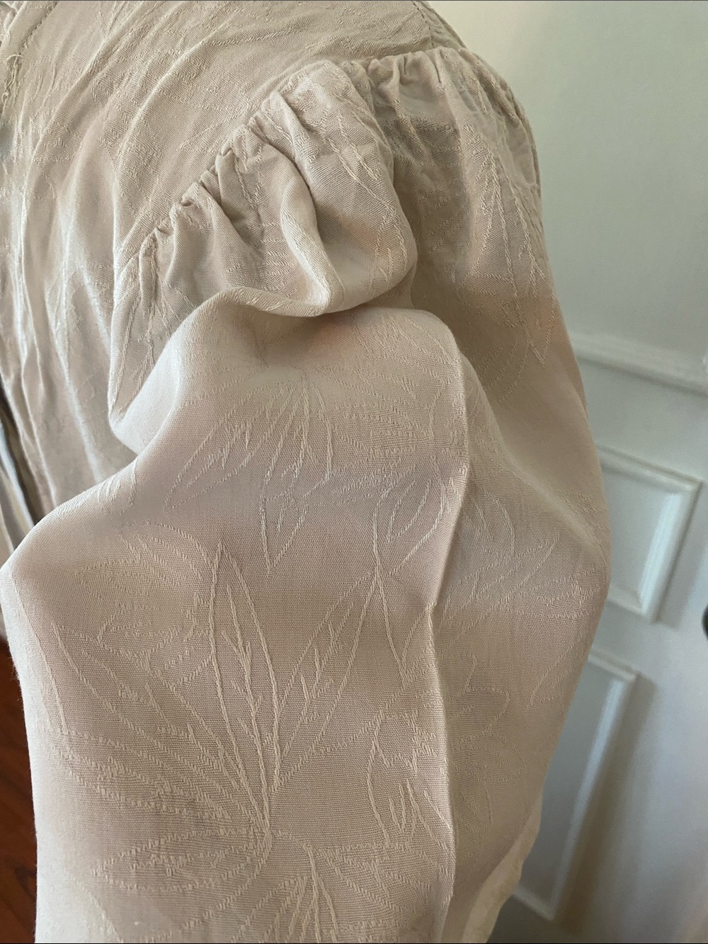 LoveStitch Ivory Beige Floral Jacquard Tie-Back Smocked Maxi Dress M - Picture 8 of 16